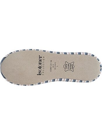 Chaussons ballerines ultra confortables, semelle cuir tannage végétal, grand nœud, femme isotoner