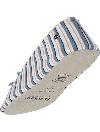 Chaussons ballerines ultra confortables, semelle cuir tannage végétal, grand nœud, femme isotoner