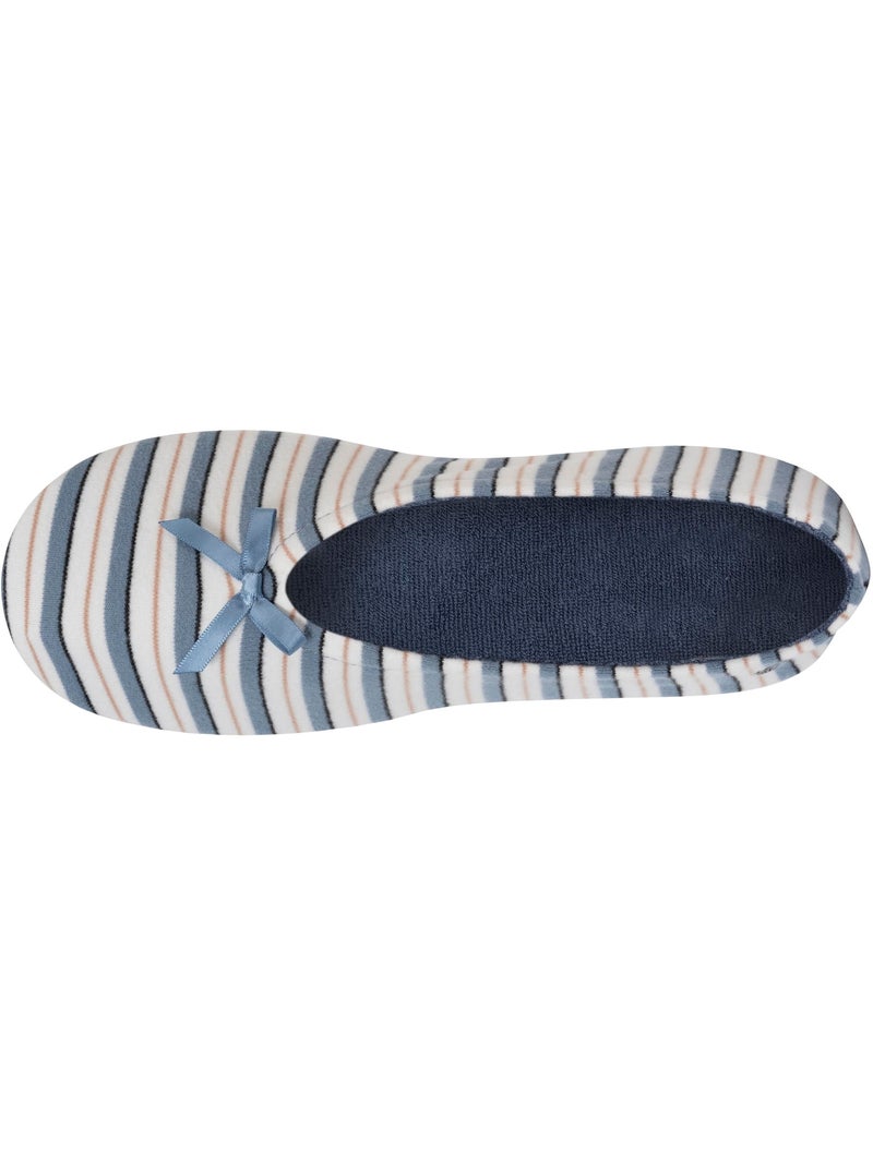 Chaussons ballerines ultra confortables, semelle en cuir, femme Blanc Bleu - Kiabi