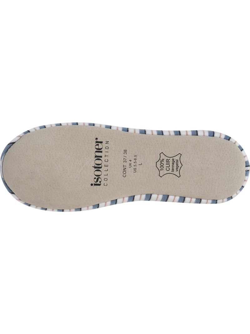 Chaussons ballerines ultra confortables, semelle en cuir, femme Blanc Bleu - Kiabi