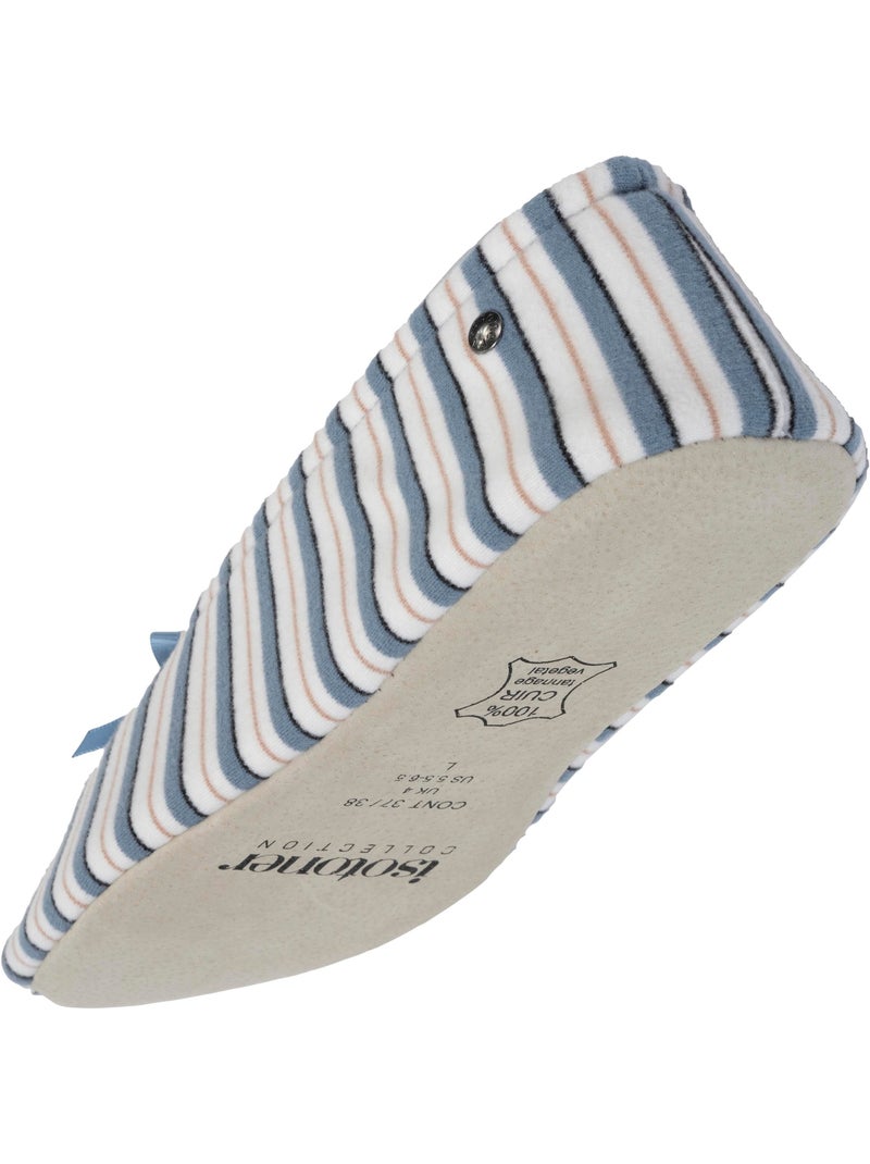 Chaussons ballerines ultra confortables, semelle en cuir, femme Blanc Bleu - Kiabi