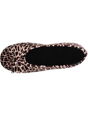 Chaussons ballerines ultra confortables, semelle cuir tannage végétal, grand nœud, femme isotoner