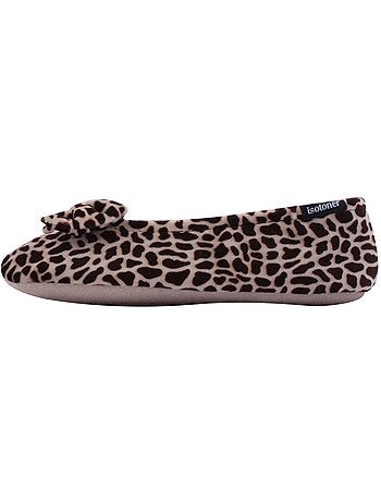 Chaussons ballerines ultra confortables, semelle cuir tannage végétal, grand nœud, femme isotoner
