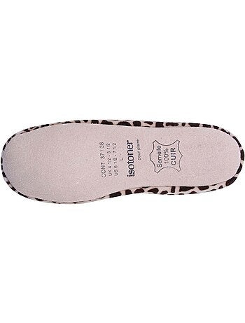 Chaussons ballerines ultra confortables, semelle cuir tannage végétal, grand nœud, femme isotoner