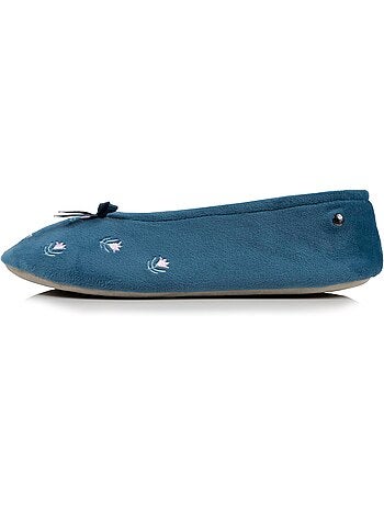Chaussons ballerines ultra confortables, semelle cuir tannage végétal, grand nœud, femme isotoner