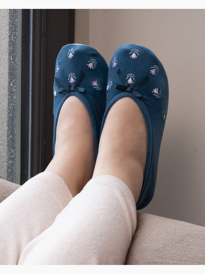 Chaussons ballerines ultra confortables, semelle en cuir femme Bleu canard - Kiabi