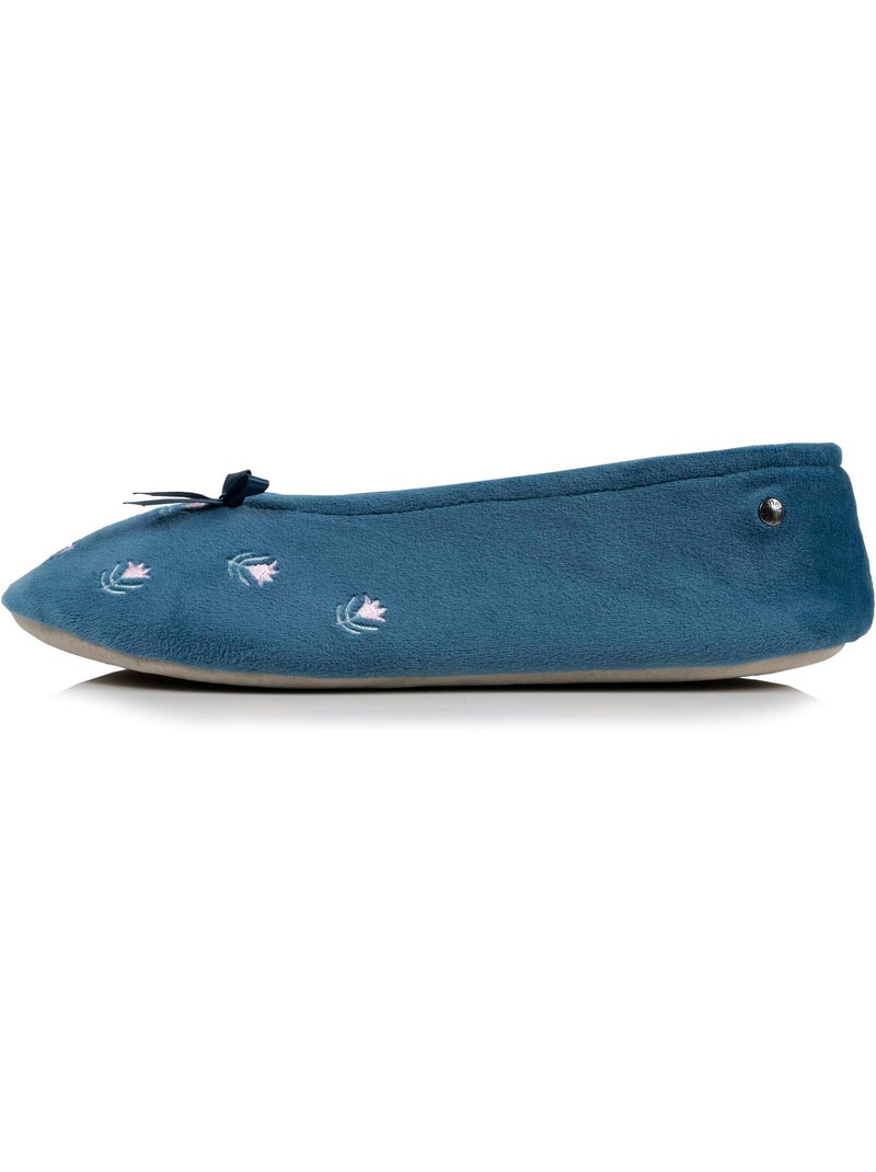Chaussons ballerines ultra confortables, semelle en cuir femme Bleu canard - Kiabi