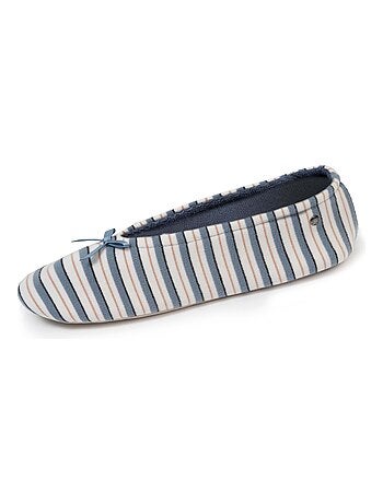 Chaussons ballerines ultra confortables, semelle cuir tannage végétal, grand nœud, femme Isotoner