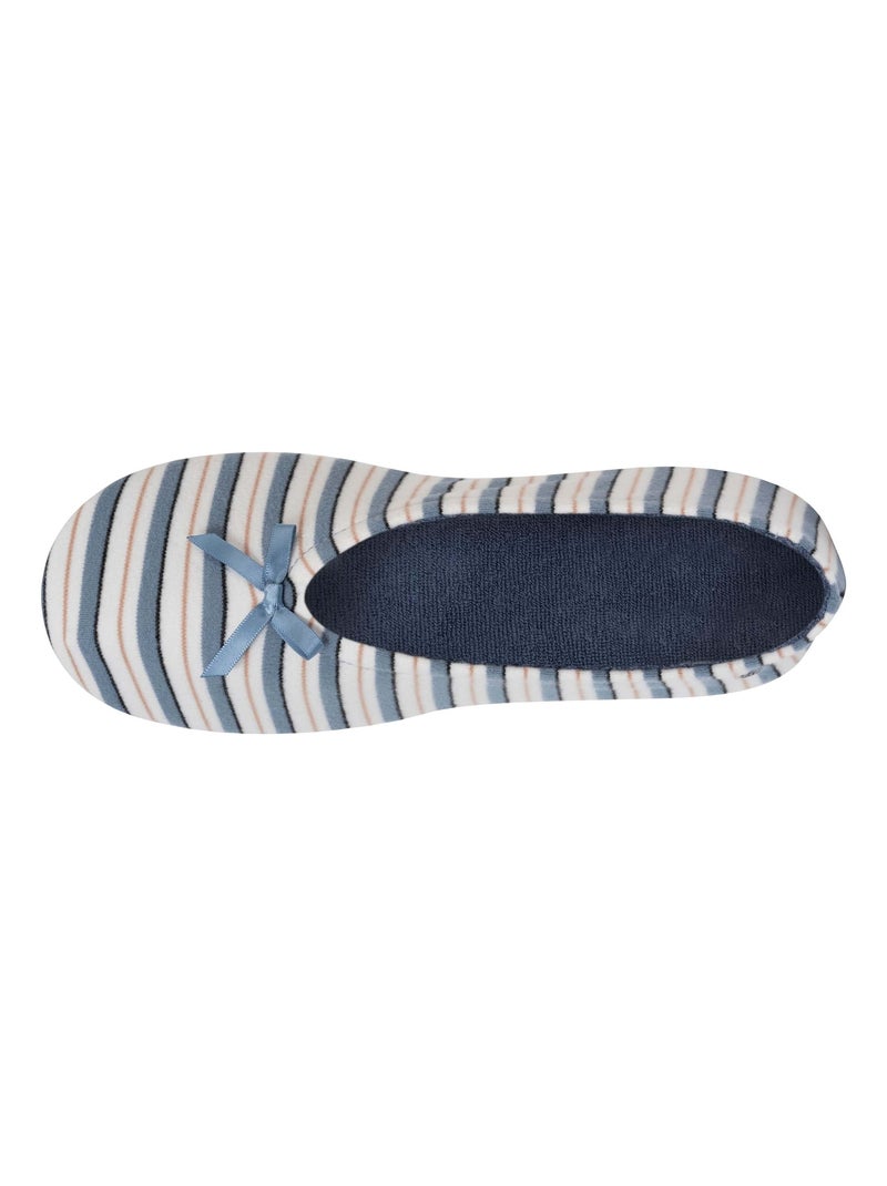 Chaussons ballerines ultra confortables, semelle en cuir, femme Isotoner Blanc Bleu - Kiabi