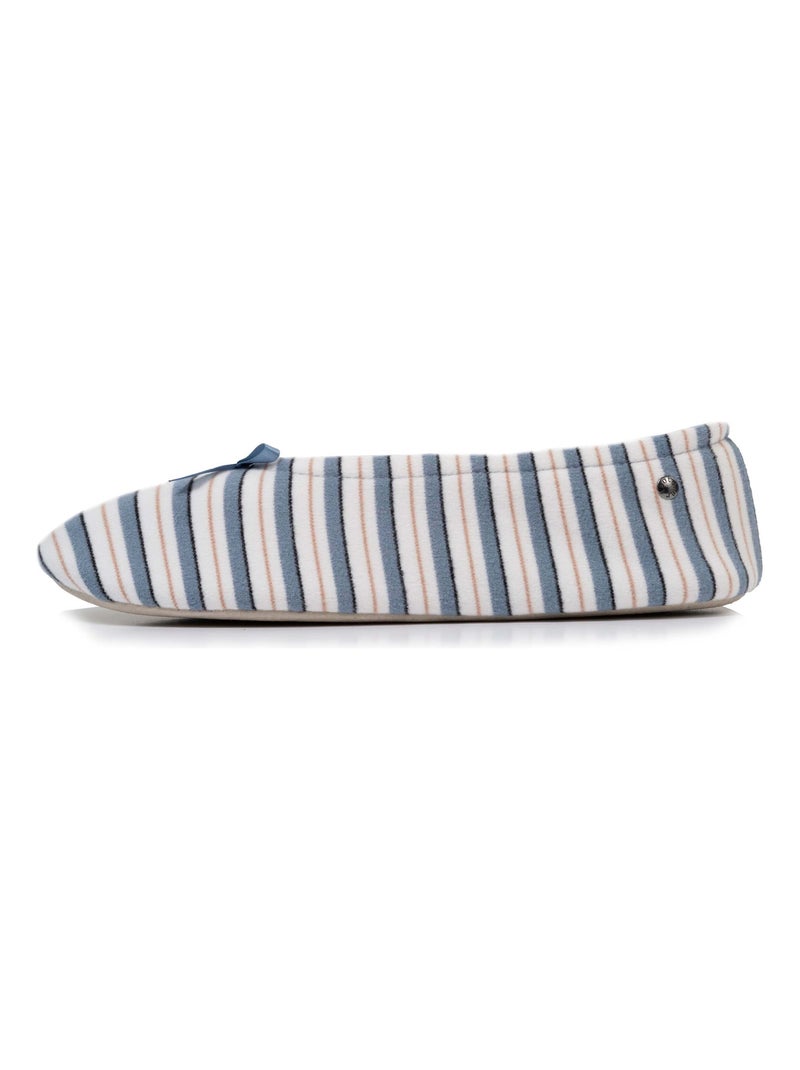 Chaussons ballerines ultra confortables, semelle en cuir, femme Isotoner Blanc Bleu - Kiabi