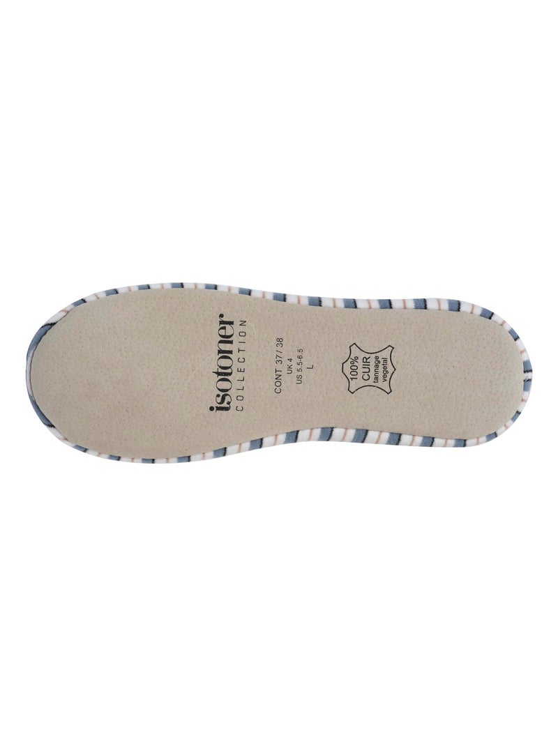 Chaussons ballerines ultra confortables, semelle en cuir, femme Isotoner Blanc Bleu - Kiabi