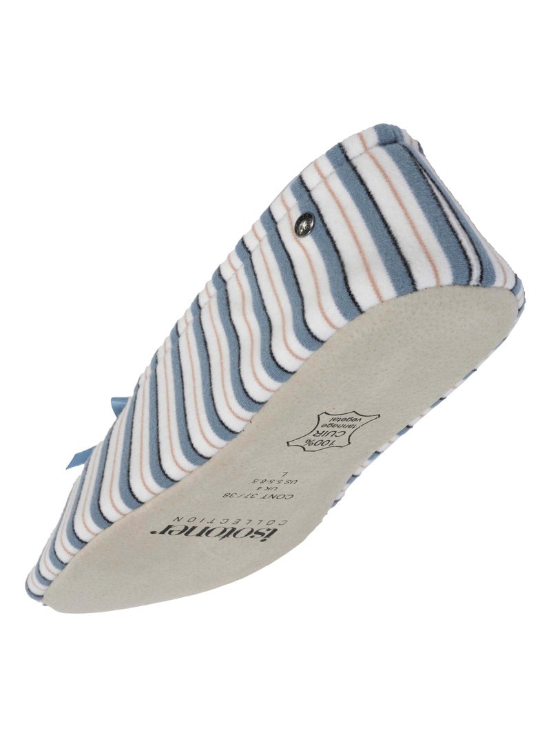 Chaussons ballerines ultra confortables, semelle en cuir, femme Isotoner Blanc Bleu - Kiabi