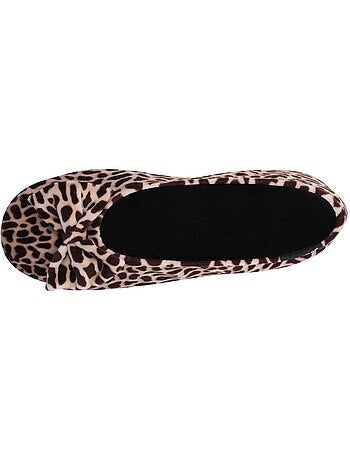 Chaussons ballerines ultra confortables, semelle cuir tannage végétal, grand nœud, femme Isotoner