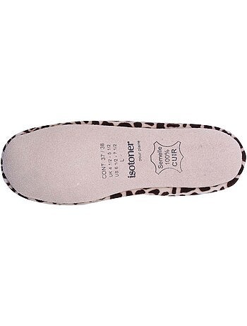 Chaussons ballerines ultra confortables, semelle cuir tannage végétal, grand nœud, femme Isotoner