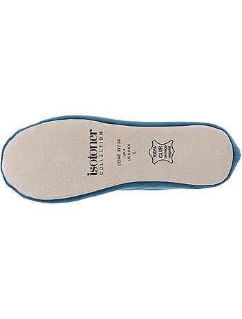 Chaussons ballerines ultra confortables, semelle cuir tannage végétal, grand nœud, femme Isotoner