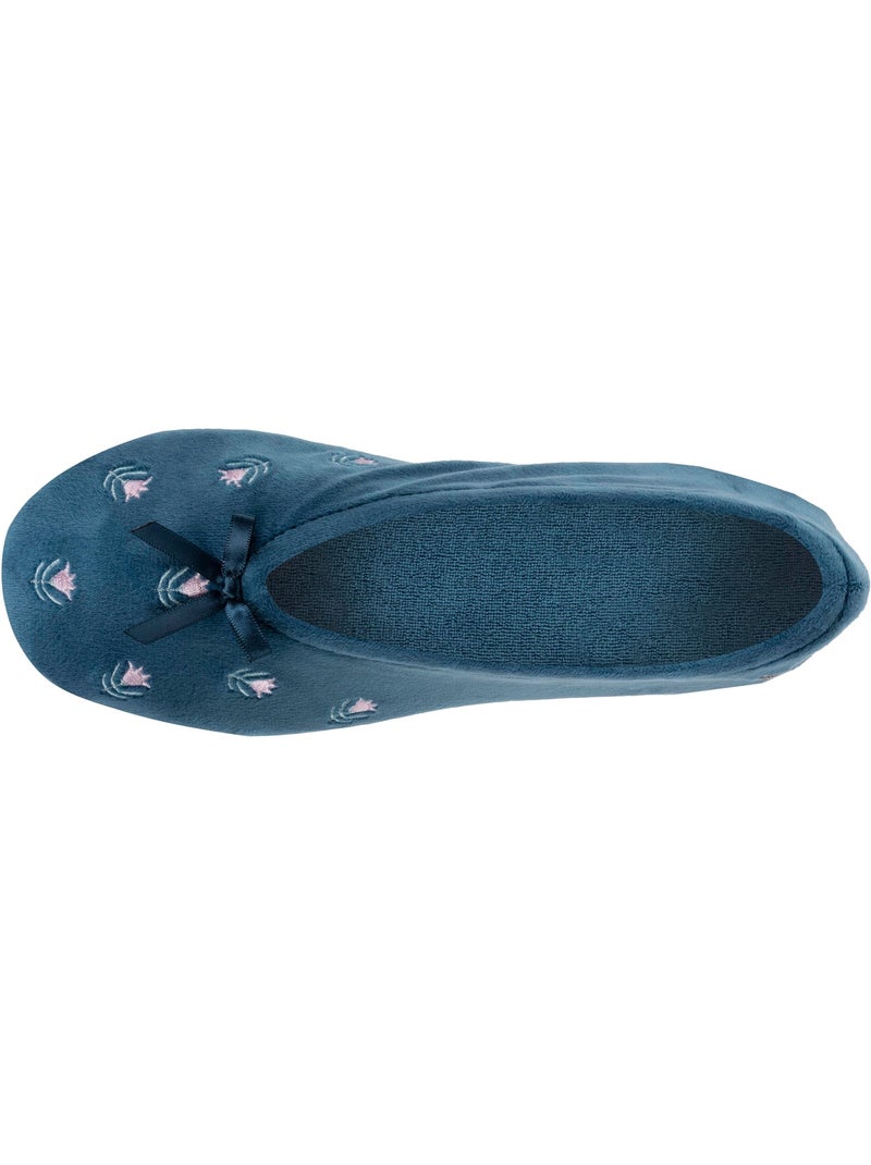 Chaussons ballerines ultra confortables, semelle en cuir femme Isotoner Bleu canard - Kiabi