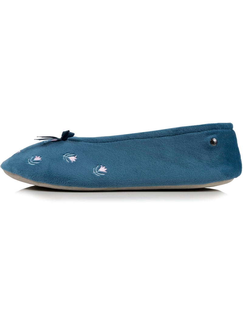 Chaussons ballerines ultra confortables, semelle en cuir femme Isotoner Bleu canard - Kiabi