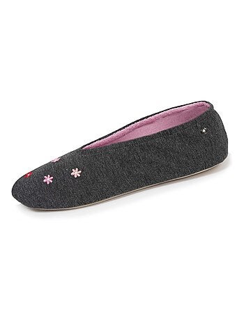 Chaussons ballerines ultra confortables, semelle cuir tannage végétal, grand nœud, femme Isotoner