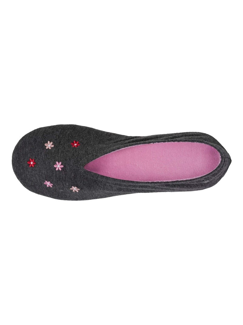Chaussons ballerines ultra confortables, semelle en cuir, femme Isotoner Gris chiné - Kiabi