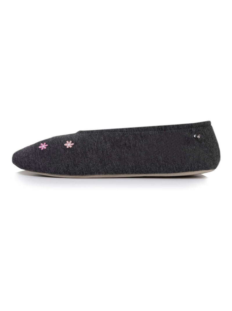 Chaussons ballerines ultra confortables, semelle en cuir, femme Isotoner Gris chiné - Kiabi