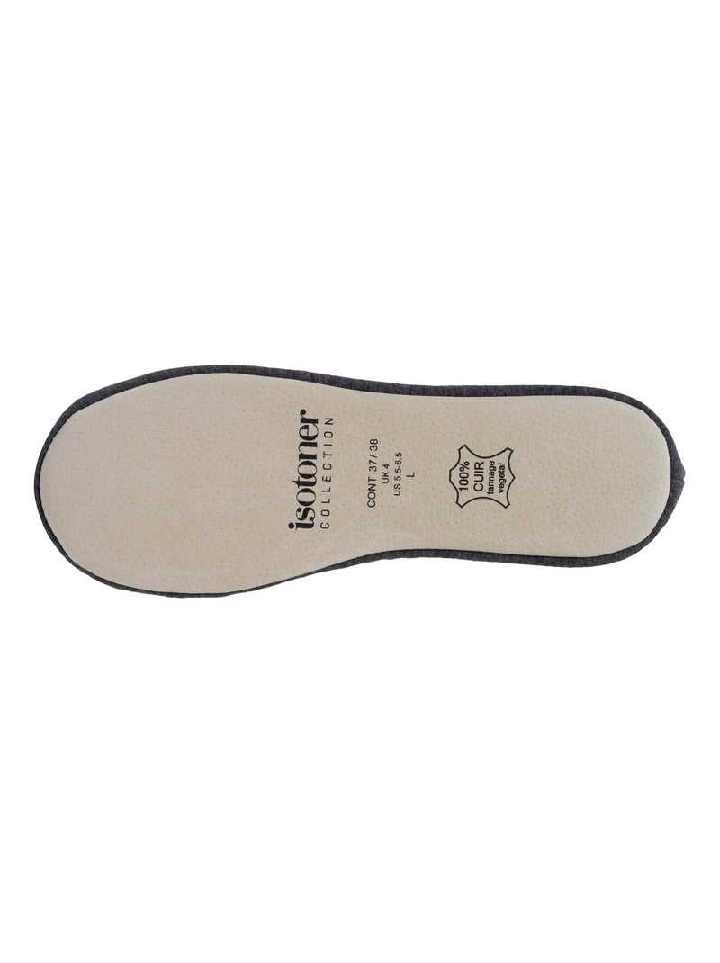 Chaussons ballerines ultra confortables, semelle en cuir, femme Isotoner Gris chiné - Kiabi