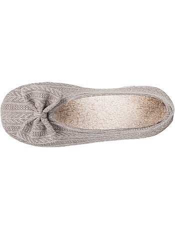 Chaussons ballerines ultra confortables, semelle cuir tannage végétal, grand nœud, femme isotoner