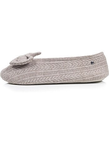 Chaussons ballerines ultra confortables, semelle cuir tannage végétal, grand nœud, femme isotoner