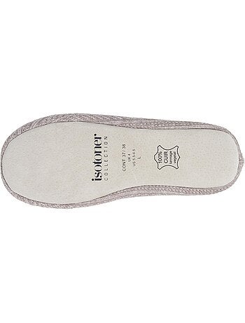 Chaussons ballerines ultra confortables, semelle cuir tannage végétal, grand nœud, femme isotoner