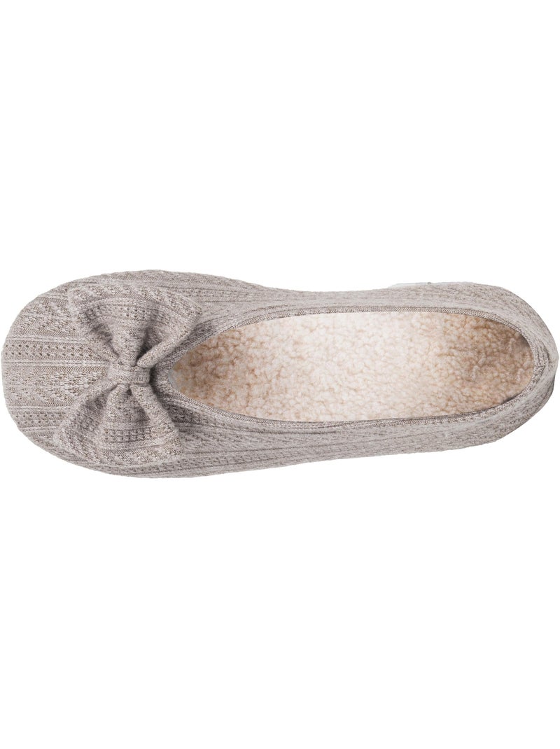 Chaussons ballerines ultra confortables, semelle en cuir, femme isotoner Gris taupe - Kiabi