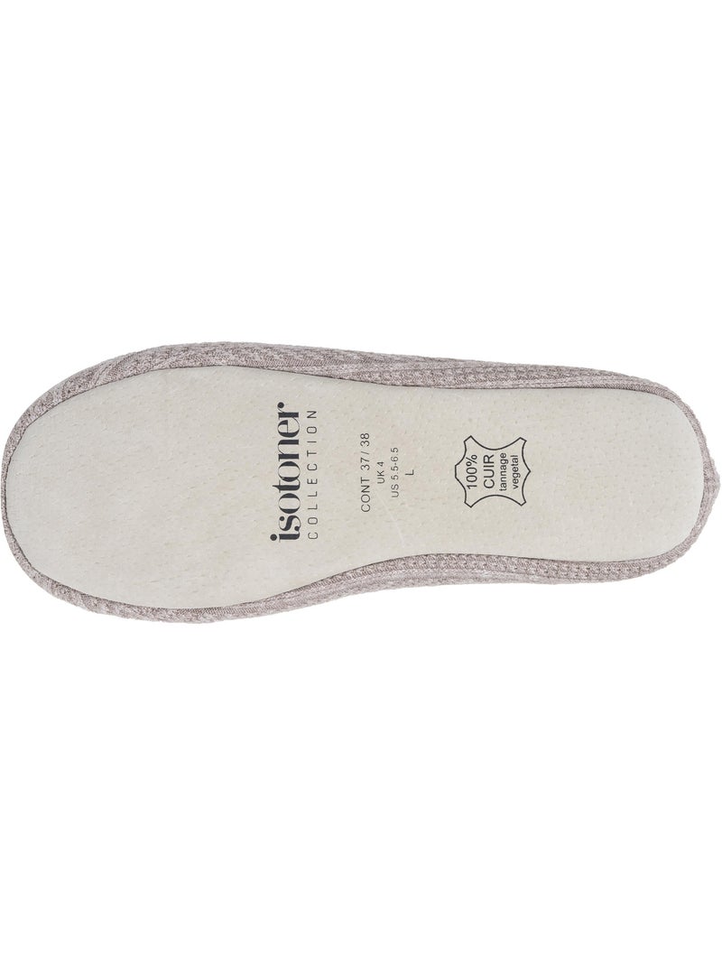 Chaussons ballerines ultra confortables, semelle en cuir, femme isotoner Gris taupe - Kiabi