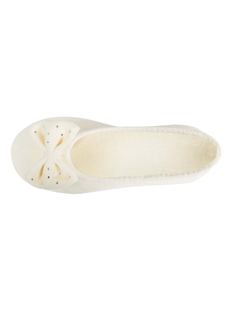 Chaussons ballerines ultra confortables, semelle en cuir, femme Isotoner Ivoire - Kiabi