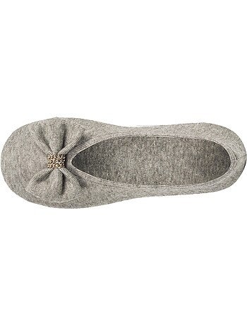 Chaussons ballerines ultra confortables, semelle cuir tannage végétal, grand nœud, femme isotoner