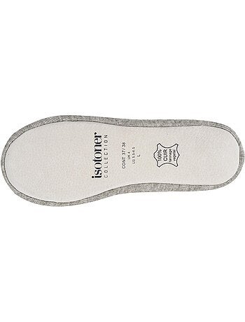 Chaussons ballerines ultra confortables, semelle cuir tannage végétal, grand nœud, femme isotoner