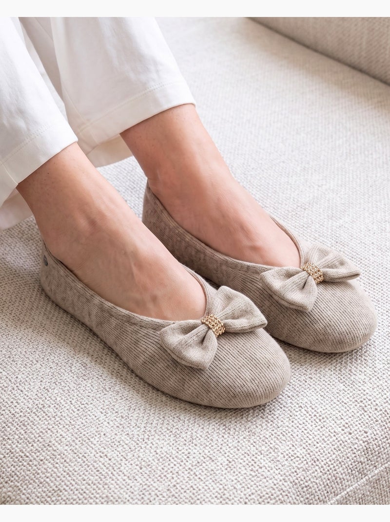 Chaussons ballerines ultra confortables, semelle en cuir, femme isotoner Kaki - Kiabi