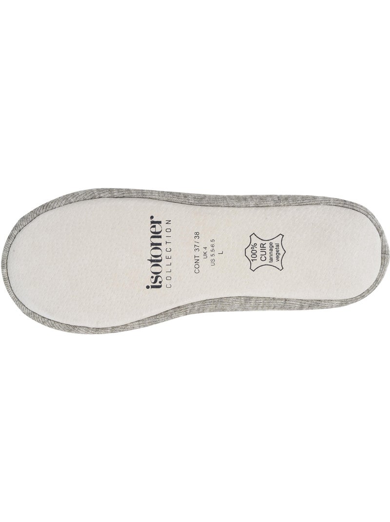 Chaussons ballerines ultra confortables, semelle en cuir, femme isotoner Kaki - Kiabi