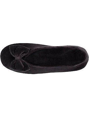 Chaussons ballerines ultra confortables, semelle cuir tannage végétal, grand nœud, femme isotoner