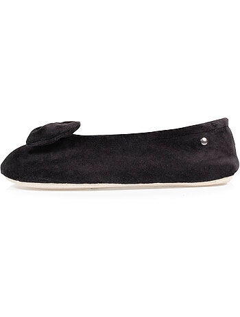 Chaussons ballerines ultra confortables, semelle cuir tannage végétal, grand nœud, femme isotoner
