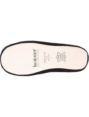 Chaussons ballerines ultra confortables, semelle cuir tannage végétal, grand nœud, femme isotoner