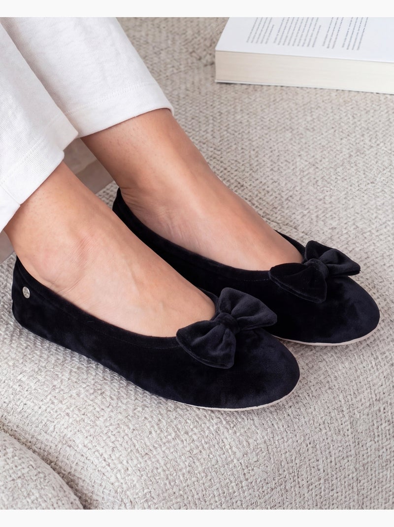 Chaussons ballerines ultra confortables, semelle en cuir, femme isotoner Noir - Kiabi
