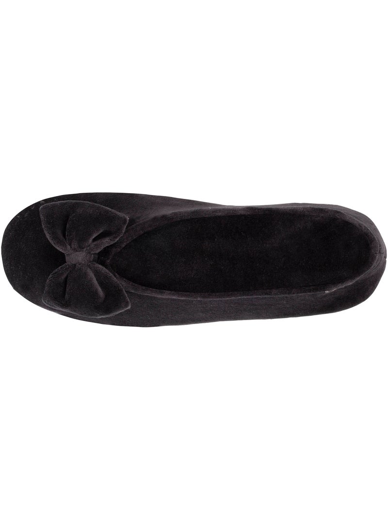 Chaussons ballerines ultra confortables, semelle en cuir, femme isotoner Noir - Kiabi