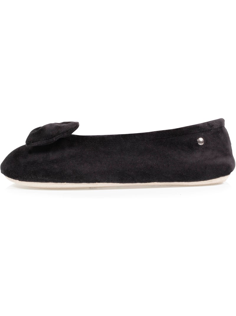 Chaussons ballerines ultra confortables, semelle en cuir, femme isotoner Noir - Kiabi