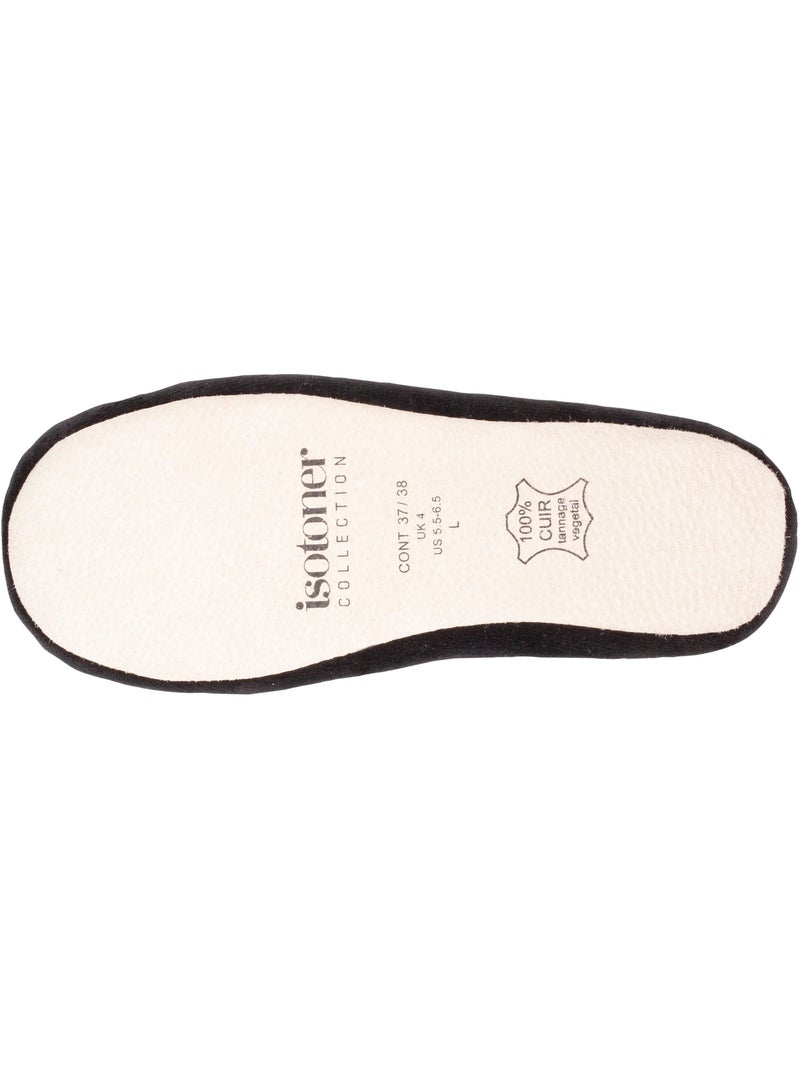 Chaussons ballerines ultra confortables, semelle en cuir, femme isotoner Noir - Kiabi