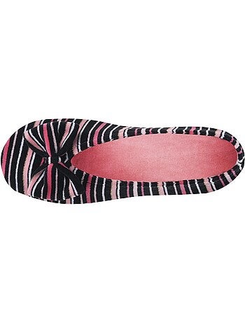 Chaussons ballerines ultra confortables, semelle cuir tannage végétal, grand nœud, femme isotoner
