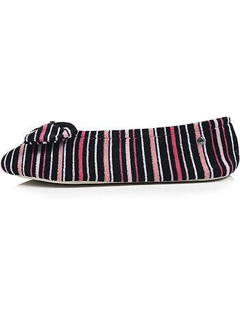 Chaussons ballerines ultra confortables, semelle cuir tannage végétal, grand nœud, femme isotoner