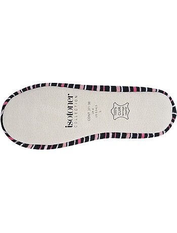 Chaussons ballerines ultra confortables, semelle cuir tannage végétal, grand nœud, femme isotoner