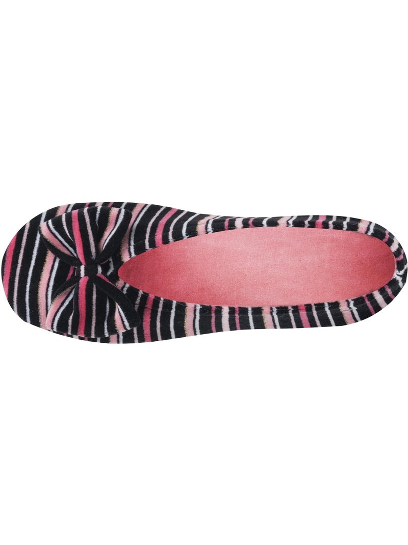 Chaussons ballerines ultra confortables, semelle en cuir, femme isotoner Noir Rose Noir - Kiabi