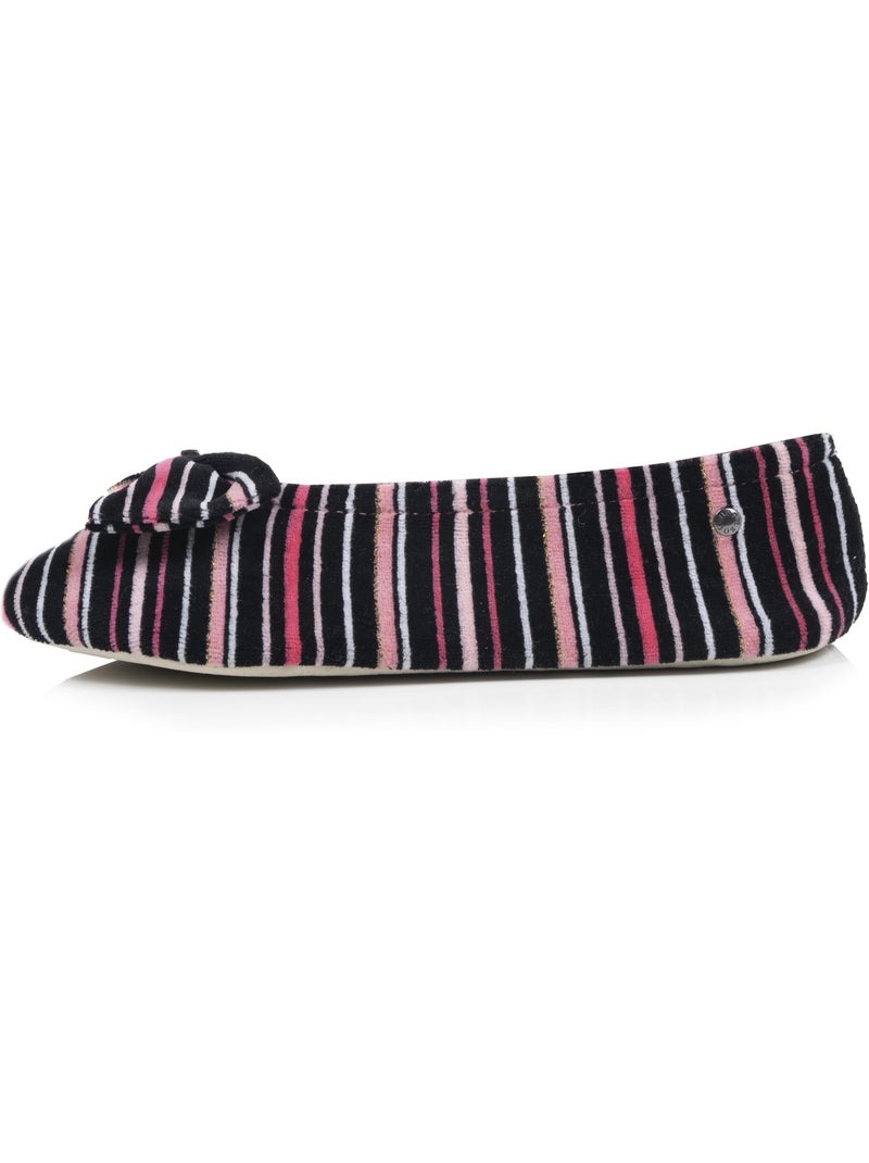 Chaussons ballerines ultra confortables, semelle en cuir, femme isotoner Noir Rose Noir - Kiabi