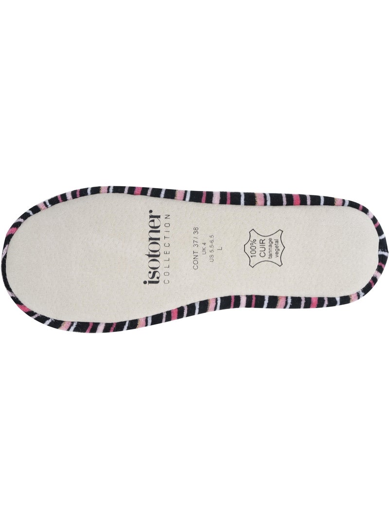 Chaussons ballerines ultra confortables, semelle en cuir, femme isotoner Noir Rose Noir - Kiabi