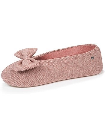 Chaussons ballerines ultra confortables, semelle en cuir, femme isotoner
