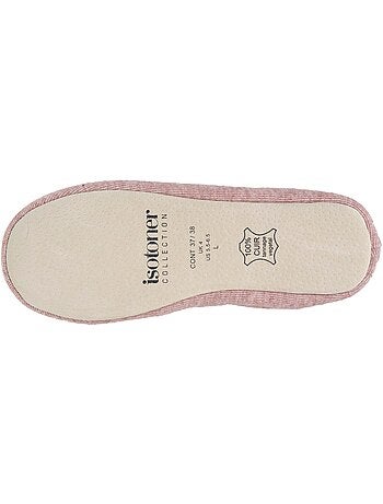 Chaussons ballerines ultra confortables, semelle en cuir, femme isotoner